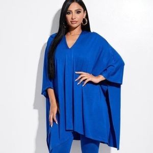 JOIN CLOTHES CAPE TOP AND PANTS CASUAL LINEN TWO PIECE SET